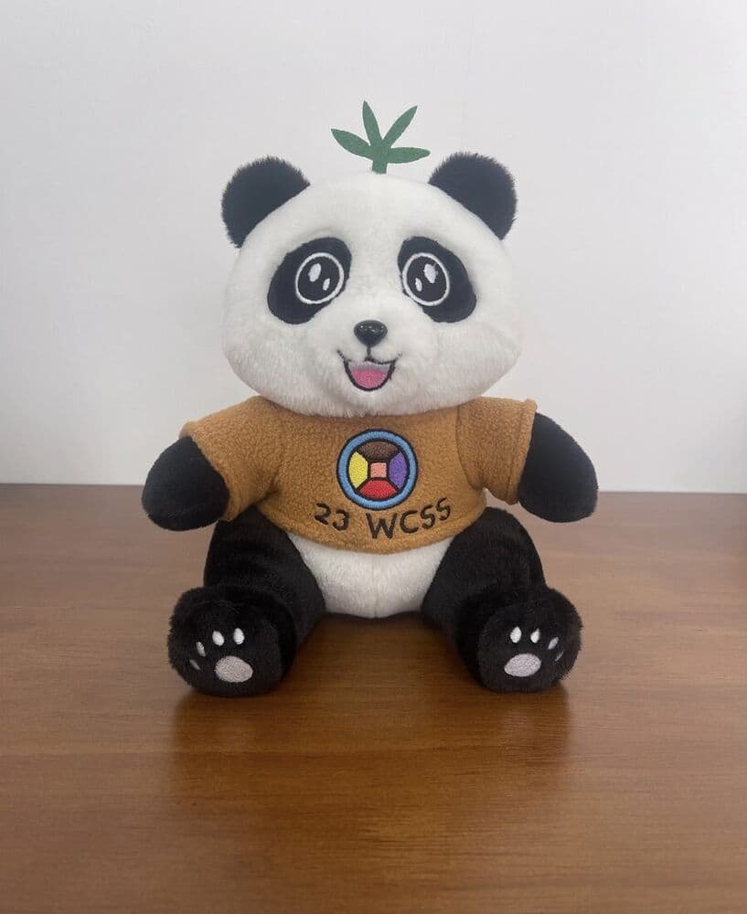 Custom panda plush toy mascot made by Bella plush toy factory